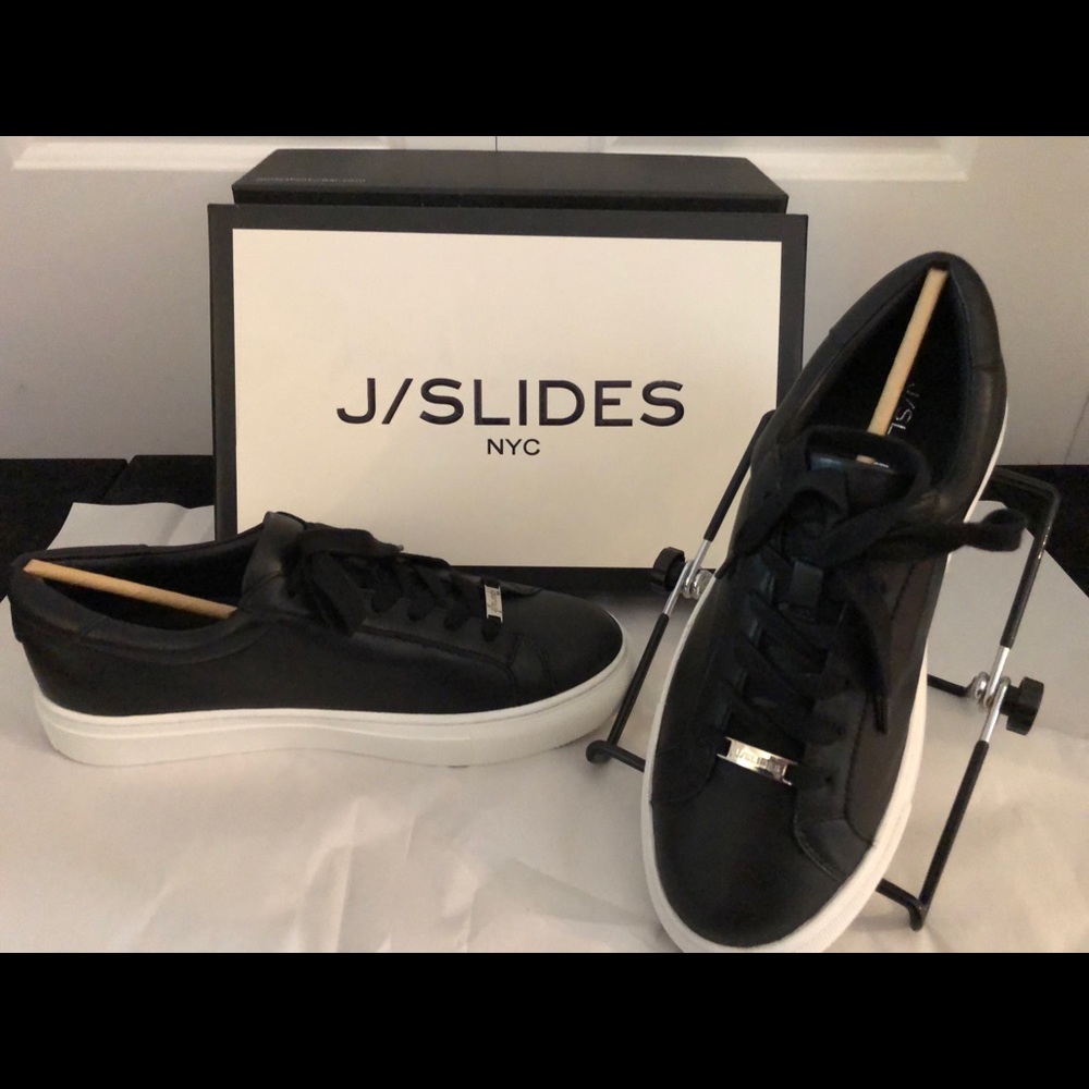 JSlides women’s black leather lace up sneaker sz8M